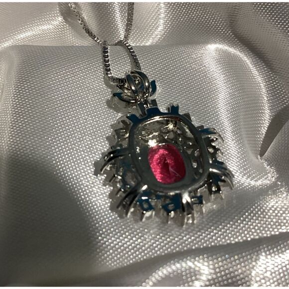 💋Sparkling Ruby Red Floral Cz Diamond Pendant Silver Hypoallergenic Necklace - Picture 10 of 14